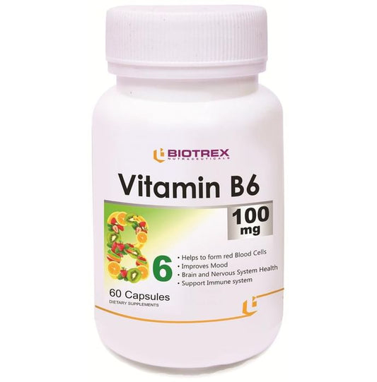 Biotrex Vitamin B6 100mg for Nervous System Support, RBC formation & Immunity | Capsule - Classic Derma
