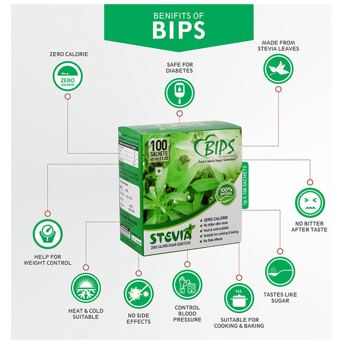 Bips Stevia Zero Calorie Sweetener Sachets (1gm Each)