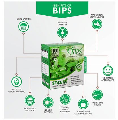 Bips Stevia Zero Calorie Sweetener Sachets (1gm Each)
