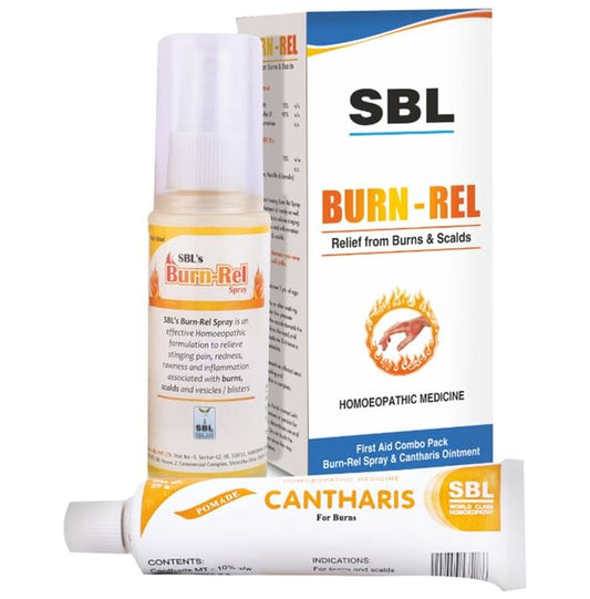 SBL Burn-Rel First Aid Combo Pack of Burn-Rel Spray 50ml & Cantharis Ointment 25gm - Classic Derma