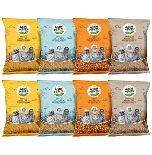 Adithi Millets Combo Pack of 2 Foxtail ,2 Little,2 Kodo ,2 Barniyard (500gm Each) - Classic Derma