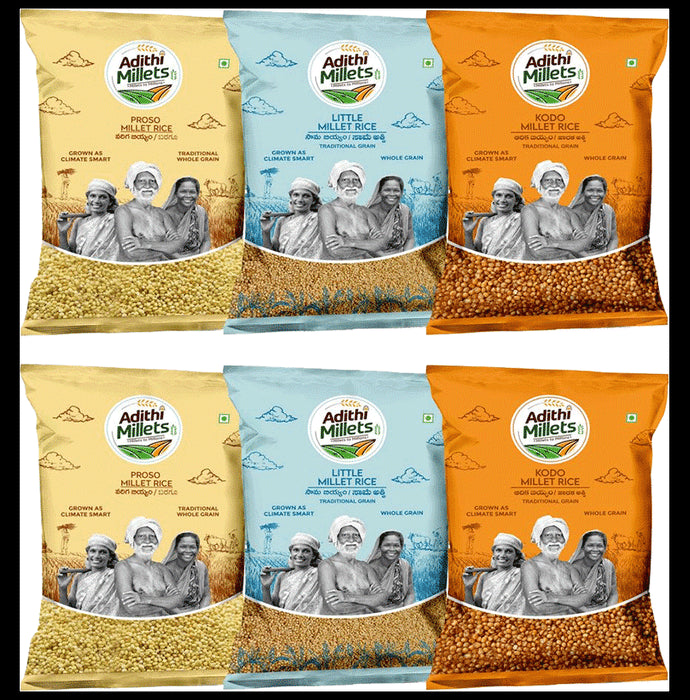 Adithi Millets Combo Pack of 2 Little,2 Kodo ,2 Prosto (500gm Each) - Classic Derma
