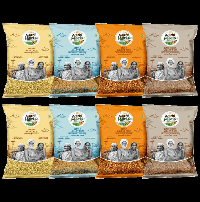 Adithi Millets Combo Pack of 2 Proso 500g ,2 Little 500g,2 Kodo 500g,2 Barniyard 500g - Classic Derma