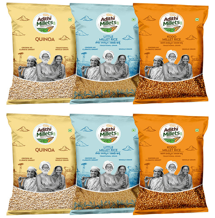 Adithi Millets Combo Pack of 2 Quinoa 500g ,2 Little 500g,2 Kodo 500g - Classic Derma