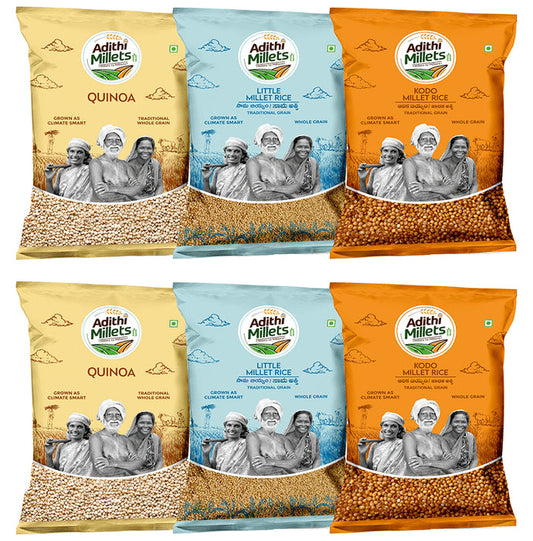 Adithi Millets Combo Pack of 2 Quinoa 500g ,2 Little 500g,2 Kodo 500g - Classic Derma