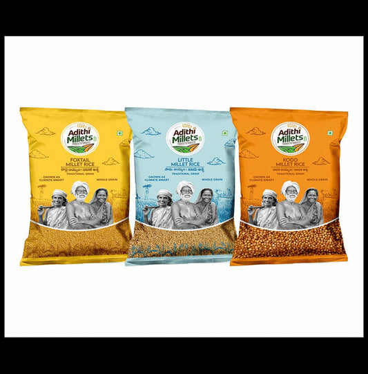 Adithi Millets Combo Pack of Foxtail,Little,Kodo Millet Rice (500gm Each) - Classic Derma