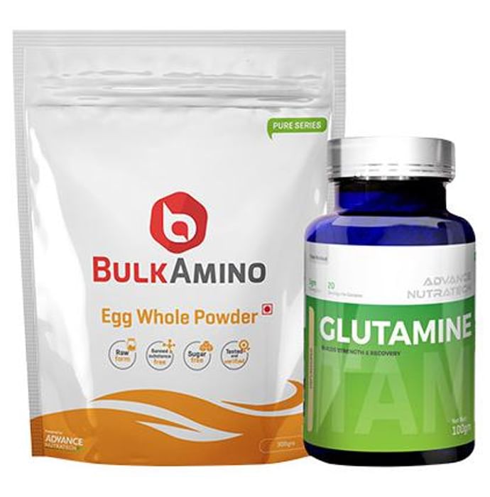 Advance Nutratech Combo Pack of BulkAmino Egg Whole Powder Unflavored 300gm and Glutamine Supplement Powder Unflavored 100gm - Classic Derma