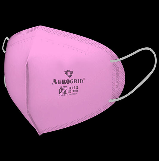 Aerogrid FFP2 5 Layer Premium N95 Mask with Headband Converter Strip Pink with White Ear Loop - Classic Derma