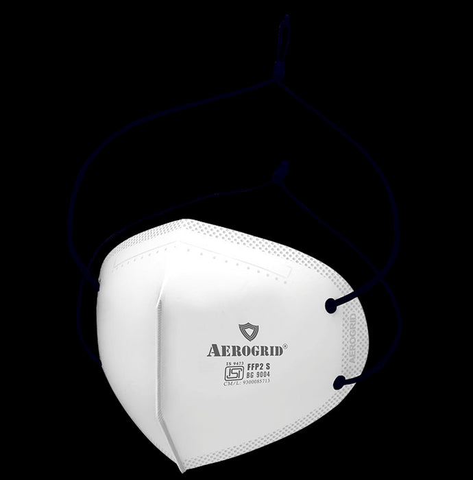 Aerogrid FFP2 BIS Certified 5 Layer N95 Mask White with Adjustable Black Head Loop - Classic Derma
