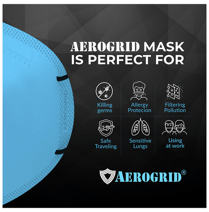 Aerogrid FFP2 Premium 6 Layer N95 Mask Blue with Adjustable Black Head Loop