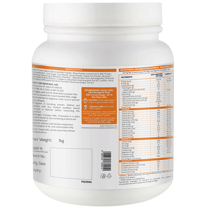 Gritzo Super Girl Milk Protein Height+ for 7 to 12 Years Girl Height+ | With Calcium & Vitamin D3 | Flavour Double Chocolate