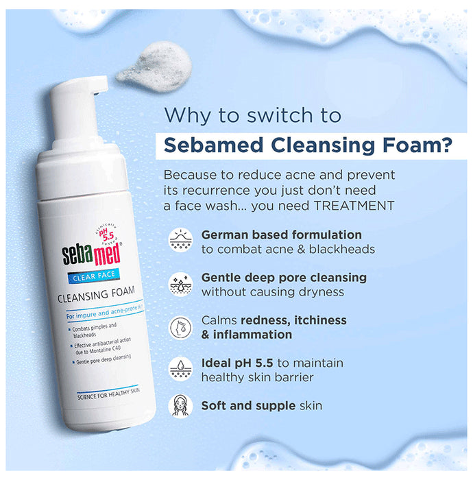 Sebamed Antibacterial Clear Face Cleansing Foam for Impure and Acne prone Skin | Face Care Product for Pimples & Blackheads
